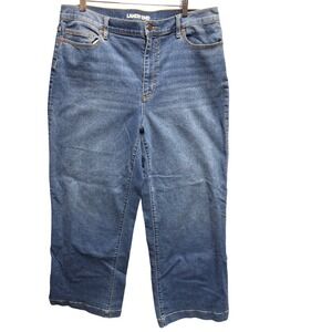 Lands End Womens Size 16 Blue Wide Leg Denim Jeans Medium  Wash Mid Rise Stretch